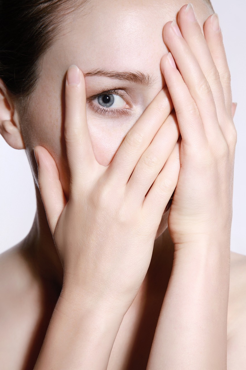 female, covering eye, woman, caucasian, femme, hands, model, makeup, women, portrait